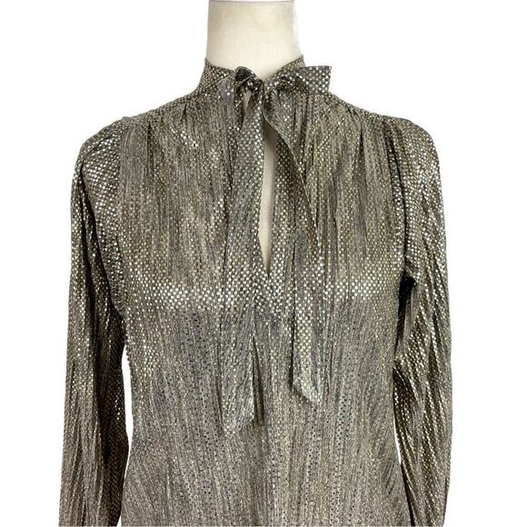 Sabina Musayev Agatha Metallic Gold Long Sleeve Mini Dress Neck Tie Size XXS - Picture 4 of 16